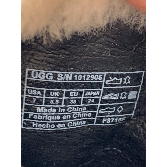 UGG Ingrid Biker Black Leather Sheep Skin Ankle Boots Lace Up Buckle Sz 7 9018 - Picture 2 of 9